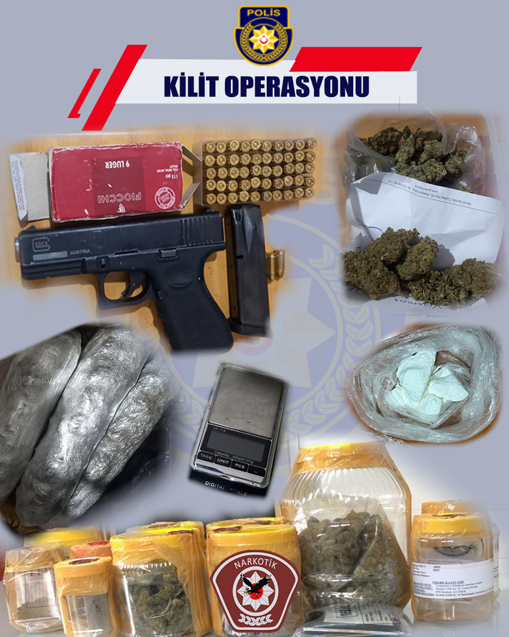 Lefkoşa’da “Kilit Operasyonu”: Kokain, hintkeneviri ve tabanca ile mermi ele geçirildi