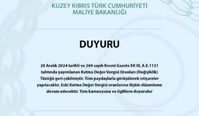 KDV Oranları Tüzüğü geri çekildi